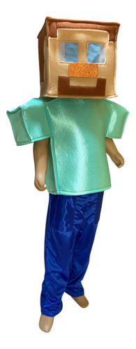 Disfraz Tipo Minecraft Cosplay Para Niños De Steve Verde Claro 10