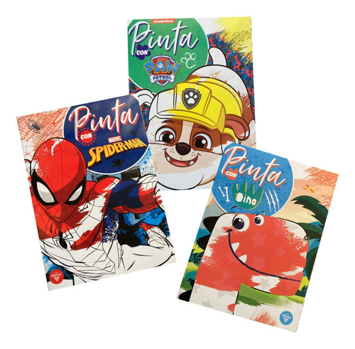 Libros Pintar Paw Patrol, Spiderman Y Dino (pack De 3)