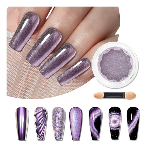 Polvo De Uñas Cromado De Ojo De Gato 3d Galaxia Cherimoya