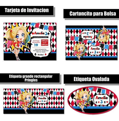Imagen 1 de 4 de Kit Imprimible Harly Queen Rr38 Candy Bar Cumple Fiesta Coti