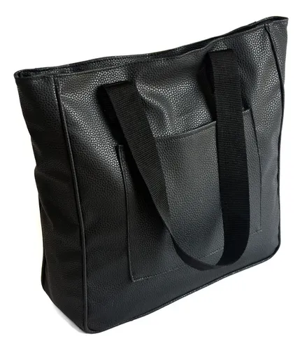 Amplia Cartera Tote Negra Con Bolsillos