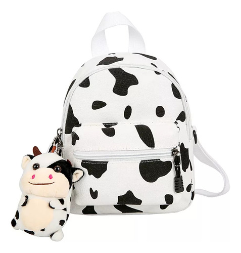 Mochila De Lona Con Colgante De Felpa Con Estampado De Vaca