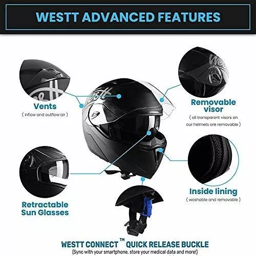 Westt Torque - Casco modular con certificación DOT para motocicleta,  scooter, bicicleta, color negro mate, Casco de motocicleta., XL, Matt Black
