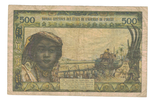 Billete Costa De Marfil 500 Francos C F A (1964) Escultura