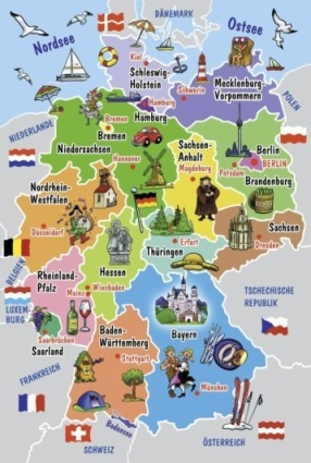 Mapa De Alemania Turístico Ilustrado - Lámina 45x30 Cm.