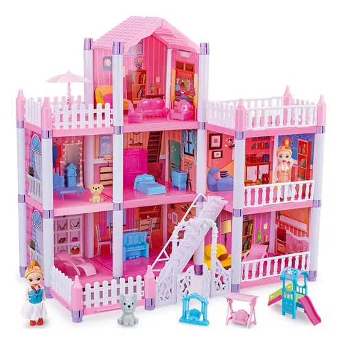 Maletín Casa De Muñecas Portátil Con Muebles De Madera Y Peluches – Set Completo Con Gato Y Perro, Accesorios, Juego De Rol, Regalo Para Niños Y Niñas De 3 A 6 Años