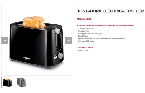 Imagen 2 de 4 de Tostadora Electrica Liliana 7 Niveles 750w 2 Rodajas At900