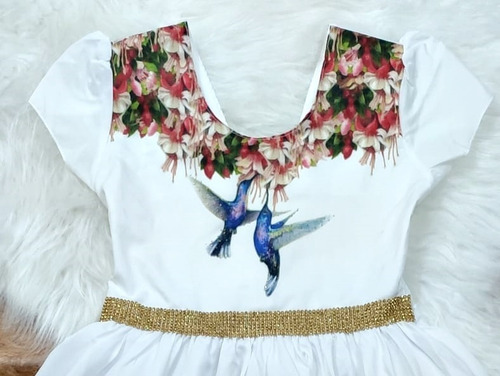 Imagem 3 de 4 de Vestido Festa Infantil Off Jardim Beija-flor