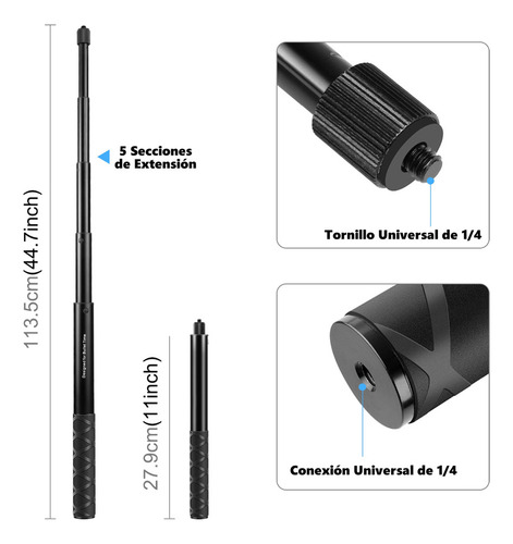 Base Tubular Selfie Stick 60grados Compatible Insta360 Gopro