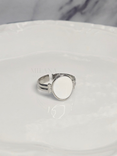 Anillo Ajustable Blanco Esmaltado Acero Quirúrgico Regulable Plateado Ajustable
