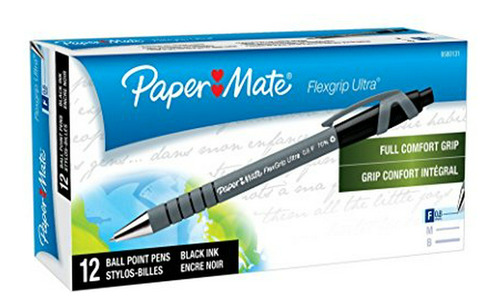 Bolígrafo Retráctil Paper Mate Flexgrip Ultra, Negro, 12 Ud.