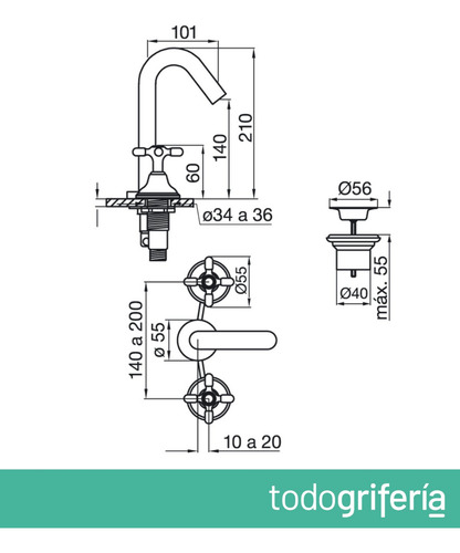 Griferia De Lavatorio Cruz Cromo Fv Newport Plus 207/b2p Acabado Brillante