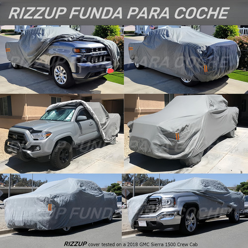 Rizzup® 5.5m Funda Para Pickup 100% Impermeable Cubiertas Para Autos Coche Protector Automovil Vehiculos Accesorios Gris Oscuro 4 Tiras Reflectantes Incluye Cremallera Lateral