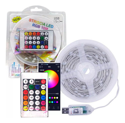 Tira De Luz Led Rgb Con Bluetooth Y Control Remoto 10mts Usb Y App