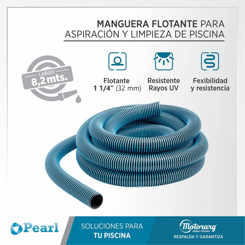 Imagen 2 de 9 de Manguera Pileta Flotante Pearl 1 1/4 32mm Reforzada 8.2 Mts