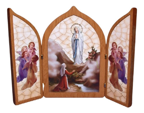 Cuadro Virgen De Lourdes Con Angeles Triptico Fars Italy