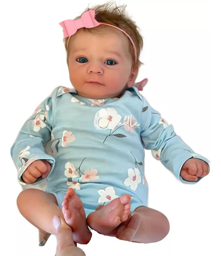Boneca Bebê Realista Olhos Azuis Recém Nascida Reborn