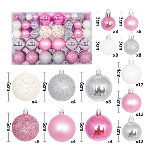W 100x Adornos De Bolas De Navidad, Adornos Rosa Plata