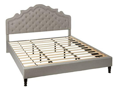 Cama Plataforma Alta Con Cabecero De Tela - King (lino Gris 