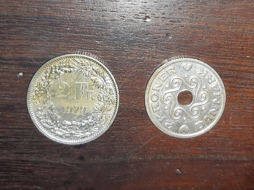 2 Francos Suizos 1979 + 2 Kroner Dinamarca 1992