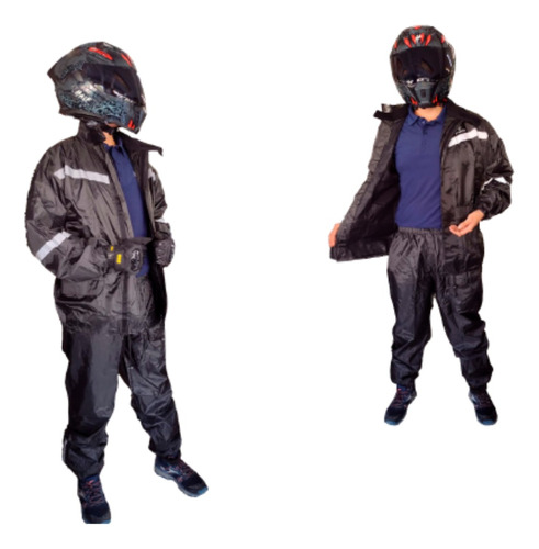 Impermeable Con Capucha Avante A-36 Negro Para Motociclistas