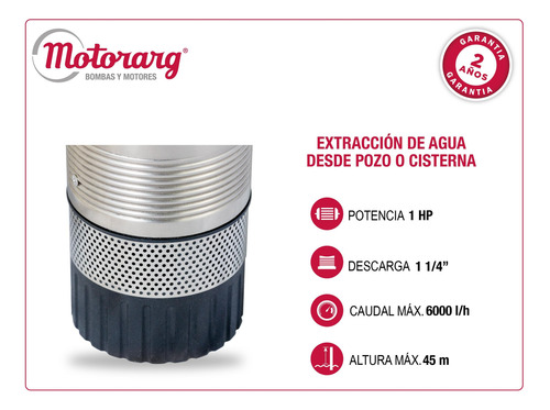 Imagen 3 de 11 de Bomba Sumergible De Pozo Motorarg 4pack 100 +30mt Cable 1 Hp
