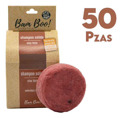 Imagen 1 de 8 de 50 Pack Shampoo Sólido Artesanal Vino Tinto 80 Gr Bam Boo!