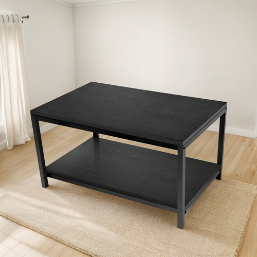Yssoa Mesa De Centro Negra De 2 Niveles Con Estante Para Sal