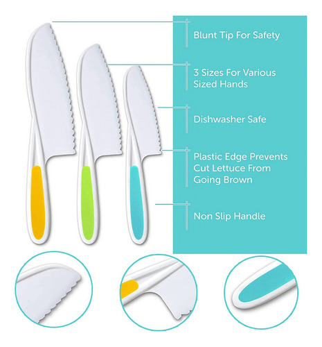 . Juego De 3 Cuchillos De Cocina Para Hornear Para Niños