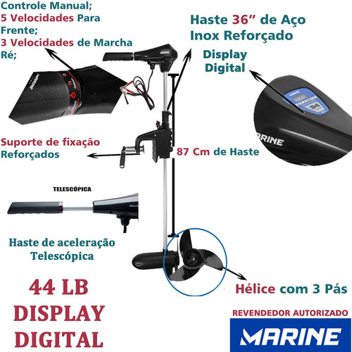 Imagem 3 de 9 de Motor Elétrico Barco Marine Phantom 44lb Propulsor C Display