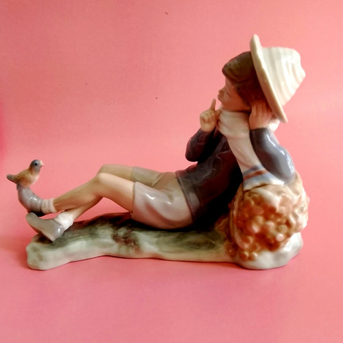 Bonita Figura Porcelana Lladró Años 70 Pastorcillo Y Pájaro (Usado)