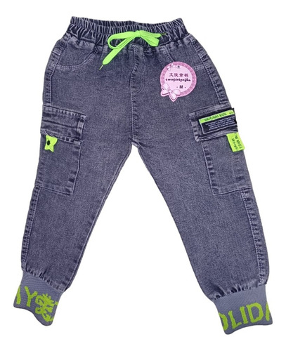 Pantalon Jean Con Puños Gris. Niño. Jean Babucha 3-4 Años.