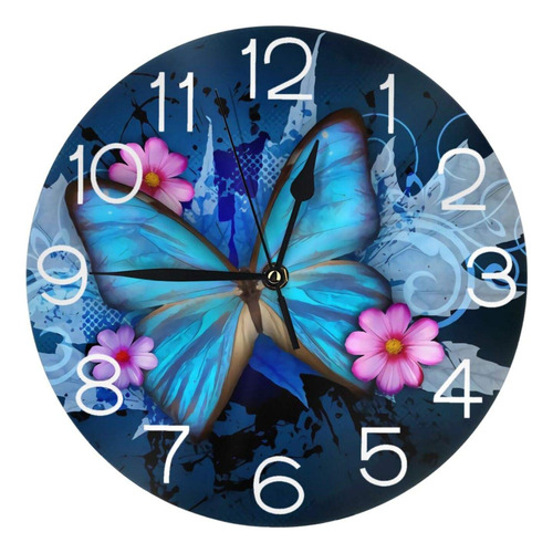 Reloj Pared Mariposa Azul Silencioso Tictac 10  Redondo Para