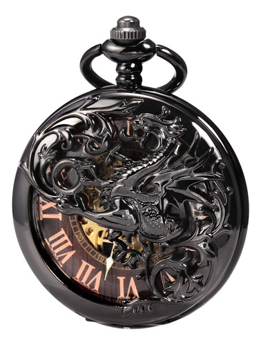 Reloj De Bolsillo Mecánico Dragon Antiguo Con Cadena Color