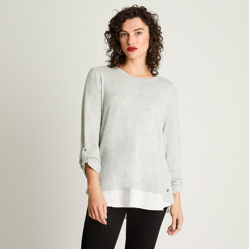 Polera Lanilla Aplicación Gris Mujer Moda Hasta Xxxl