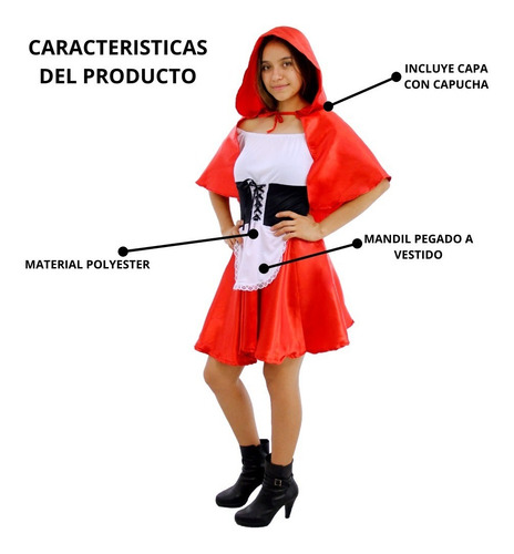 Imagen 3 de 9 de Disfraz Caperucita Roja Clasica Dama