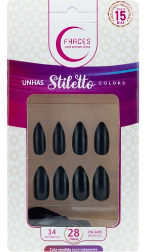 Unhas Postiças Stiletto Colors Universo Black Ue1308 Fhaces