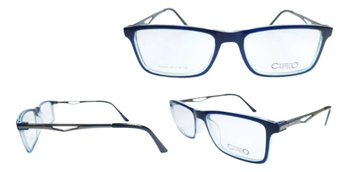 Lentes Monturas Azul Oscuro Brazos Metal Gris Oscuro