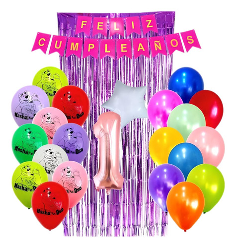 Combo Kit Deco Globos Masha Y El Oso+numero70cm+feliz Cumple