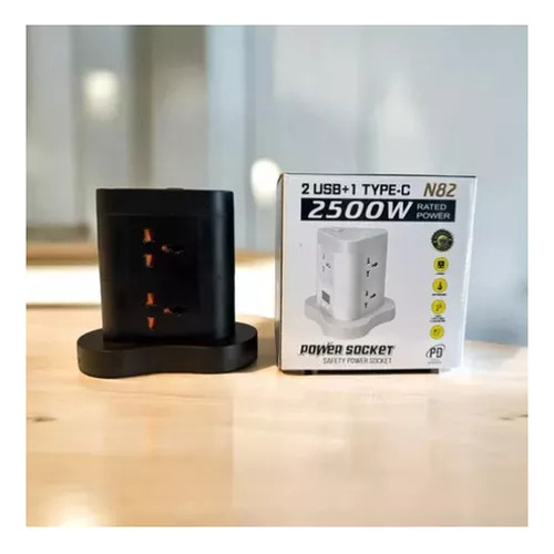 Alargue Zapatilla Torre 6 Tomas Universal 220v + 3 Usb Negro