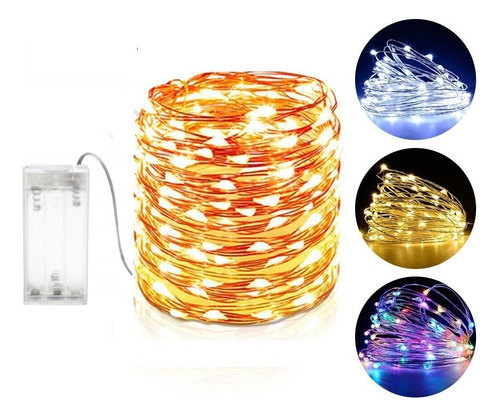 Fio Fada Cordão De Led 5m 100 Leds Fixo Pilha Branco Quente 110v/220v