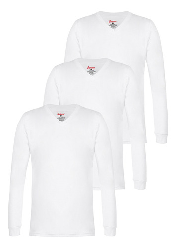 Combo X3 Camisetas Cuello V Manga Larga Blanca Talla 2-4-6-8