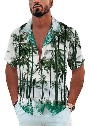 Camisa De Manga Corta Hawaiana De Playa Para Hombre