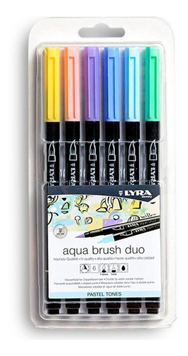 Marcadores Lyra Aquabrush Duo Doble Punta X 6 Tonos Pasteles