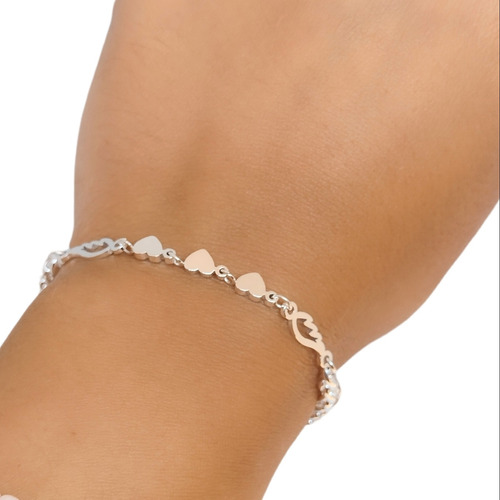 Pulsera Acero Blanco Con Dijes Diseño  Alitas Y Corazones 