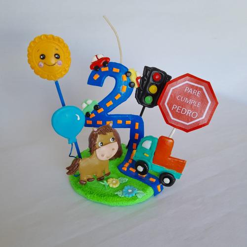 Adorno Torta Porcelana F N° Vela Nombre Autos Caballo Camión Índigo Adorno De Torta Transportes - Caballito