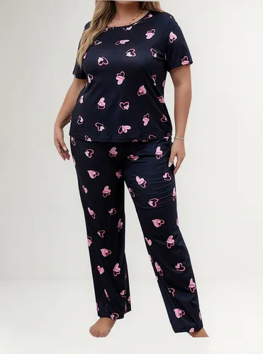 Pijama A La Moda Para Mujer, Talla Grande, Estampado, Cuello