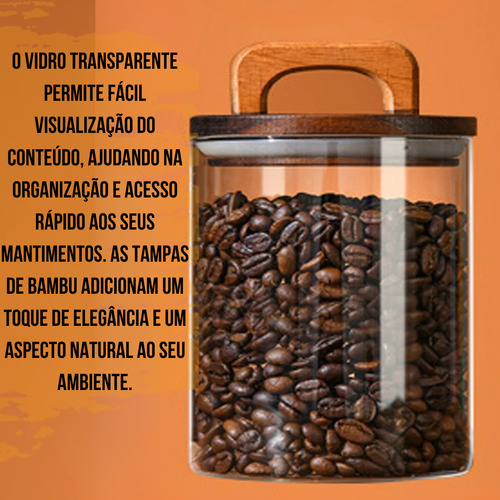 Pote Hermético Tampa De Bambu Com Alça Mantimentos 1000 Ml Cor Madeira