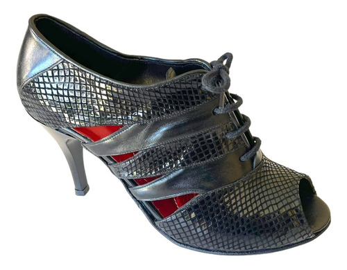 Zapato De Baile Tango Salsa Fiesta Negro Botita Taco 7,5 Cm