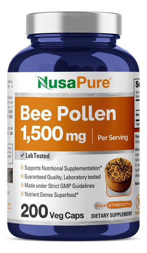Bee Pollen 1500 Mg 200 Capsulas Nusapure Hecho En Usa Sabor S/n